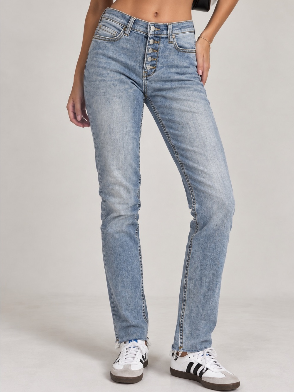Free People Light Wash Button-Fly Skinny Jeans (Size 25)